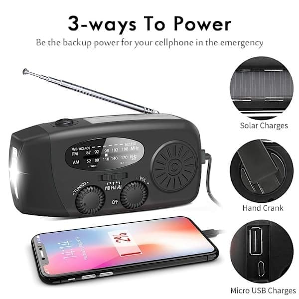 Vattentät vevradio med solcell och Powerbank, röd