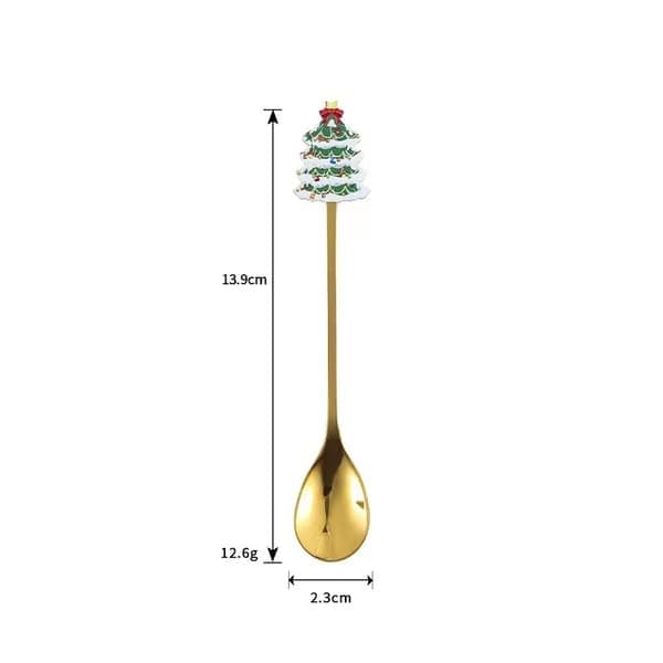 Julekaffeskeer, sæt med 4 guld dessert- og teskeer, 304 rustfrit stål
