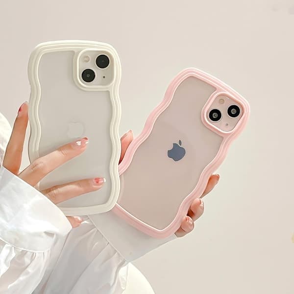Fodral, sött lockigt vågigt ramfodral, transparent mjukt silikonskyddsfodral för iPhone 14 Pro Max - Rosa iPhone 14pro max iPhone 14pro max