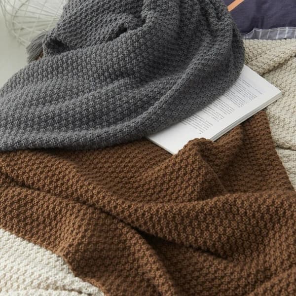 Garn Tæppe Plaid Beige Grå Kaffe Plaid til Vinter Varm Jul Seng Sofa Strikket Tæppe manta sofa dekorativ Beige 110x150cm