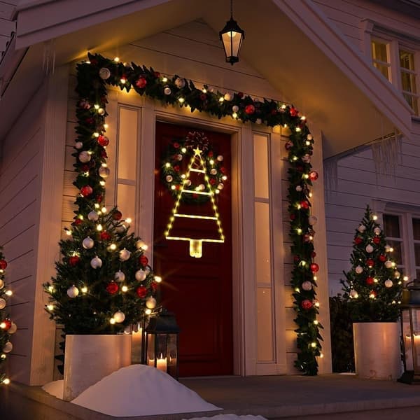 Batteridrevne julelys - 93 cm LED-stige julelys, 8 lysmoduser, stige juletrebelysning til juledekorasjoner Warm White