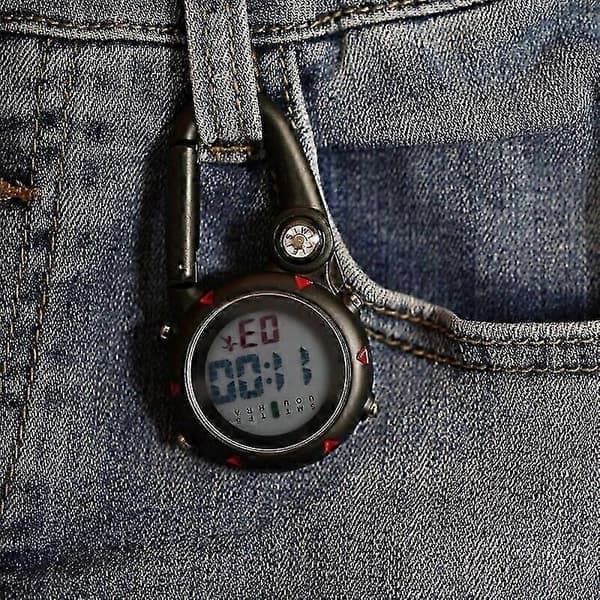 Digital karbinhake klocka sportkrok klocka sjukhuspresent elektronisk lysande multifunktionell utomhusmode (silver)