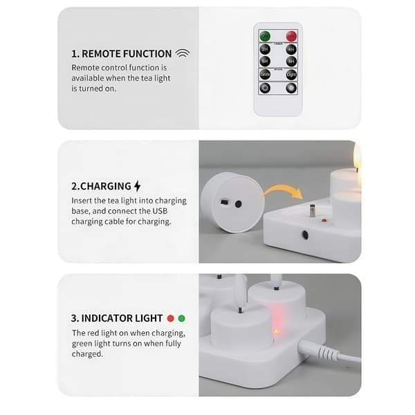 Varmelampe Oppladbar - LED-lys med kontroll og timer 280 6-Pack
