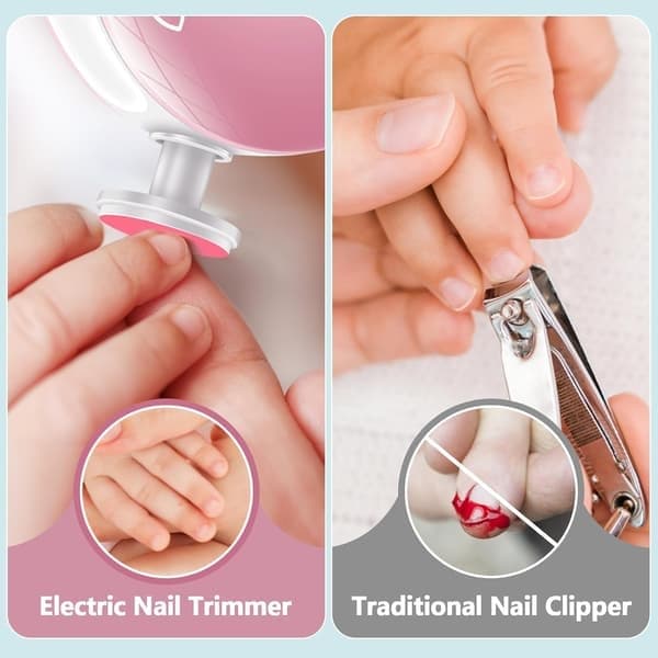 Elektrisk nagelfil för bebisar, 6-i-1 manikyrset, rosa, barnsäker, batteridriven