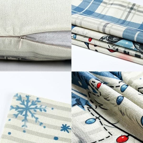 Julkuddfodral 45x45 cm Set om 4, God Jul Vinter Snögubbe Kuddfodral Julgran Buffelrutiga Kuddfodral