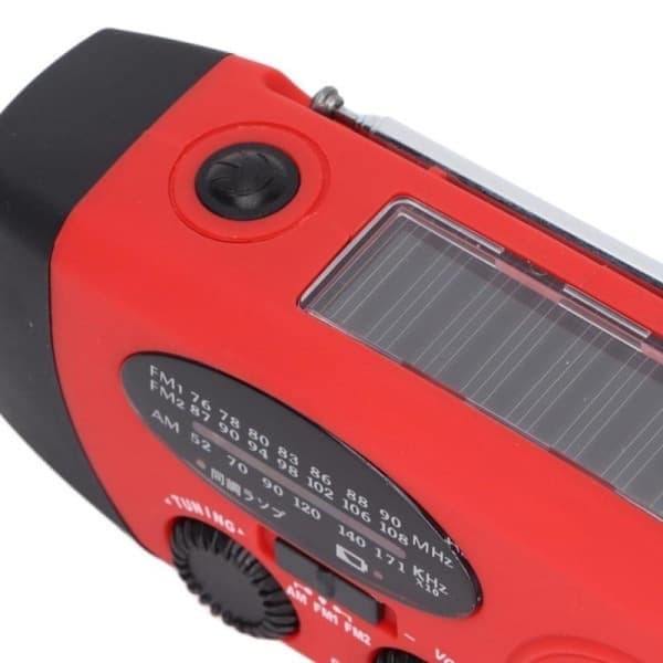 Vanntett sveiveradio med solcelle og Powerbank, rød