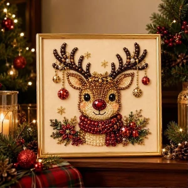 DIY Juleperle Diamantmaleri Kunstsett med Ramme 20*20cm