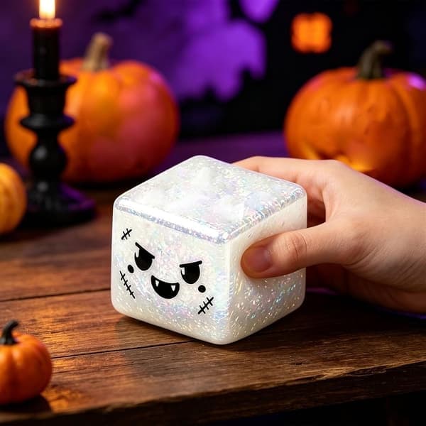 Halloween Spøgelse Glitter Slow Rise Squishy Terning Blødt Gummi Stresslegetøj Skrivebordsdekoration Festgave Sølv silver