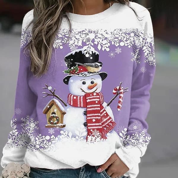 Hettegenser for kvinner Oversized Dame Jule-snømann trykk Hettegenser Bluse Julegave-lingling Coffee 2XL