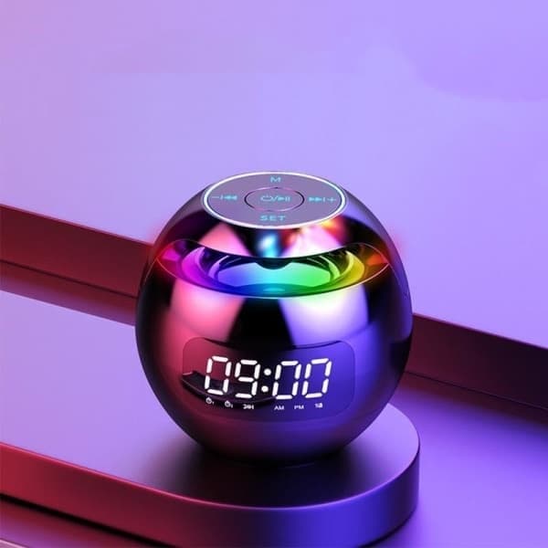 Kannettava Bluetooth LED-herätyskello langattomalla kaiuttimella ja FM-radiolla, musta