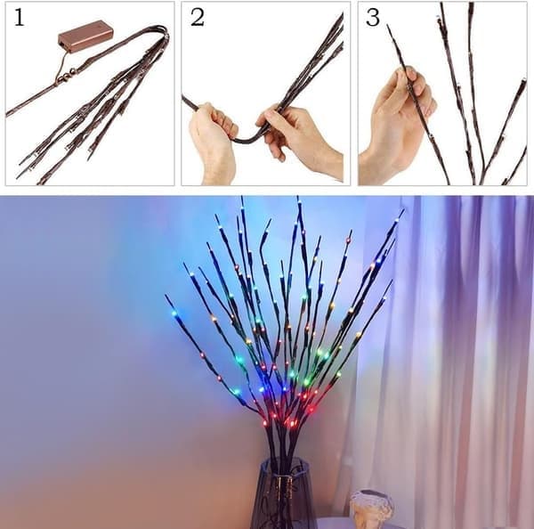 LED-gren med blomsterarrangemang - varm färg/färg/vit, vas ingår ej color 2