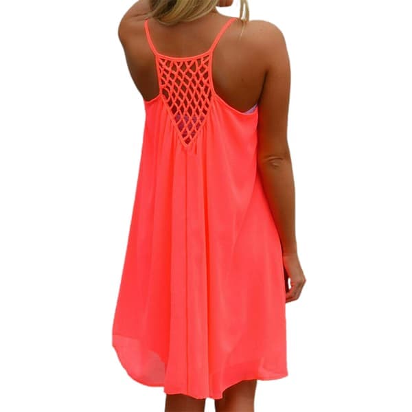 Sommerkjole for kvinner ermeløs uformell Swing Beach Sundress Fluorescent red M