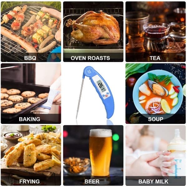 Køkkentermometer, digitalt stegetermometer med probe, hurtiglæsende ovntermometer, LCD-display, til grill, cappuccino og mælk (27*4*2.3cm)