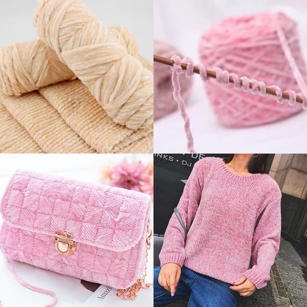 Chenille garn, chenille garn til hækling, 3 ruller garnnøgler til gør-det-selv strikning og hækling, håndarbejde Light pink