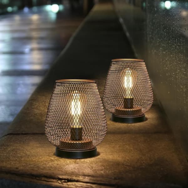 Set med 2 bordslampor i metallbur batteridrivna, sladdlös accentbelysning med LED Edison-stil glödlampa för sovrum hem bröllopsfester