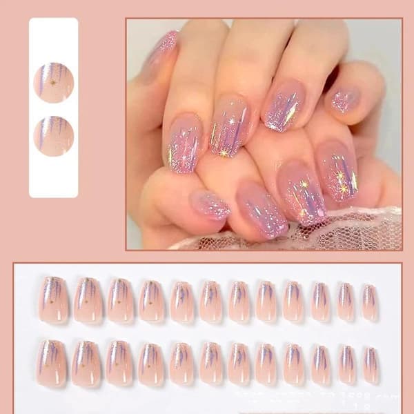 24 st/förpackning Glitter Crush Press On Nails Lösnaglar Korta Fyrkantiga