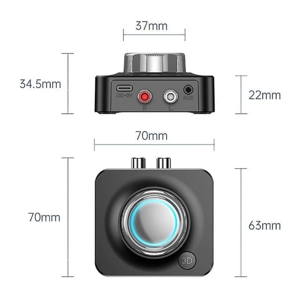 Bluetooth 5.0-mottaker Trådløs 3,5 mm Aux til 2 RCA Audio 3D Stereoadapter Opptak Svart