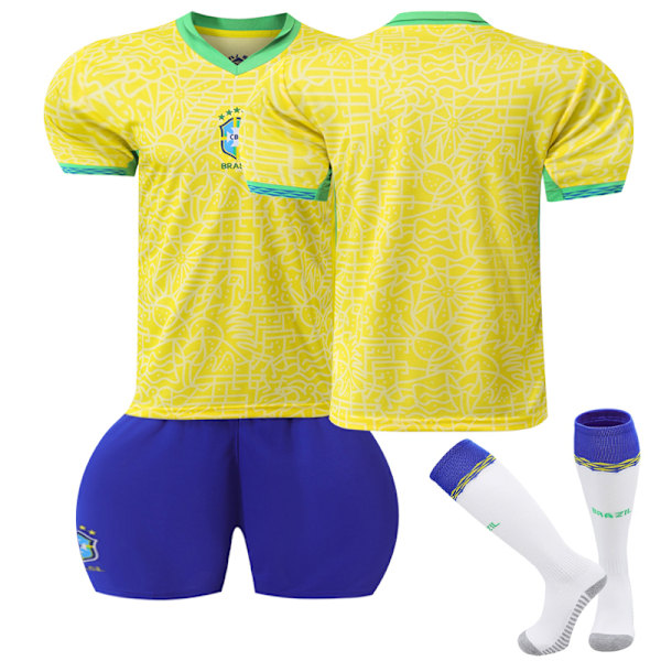 2024 UEFA Brasilien Hemma Fotbollströjor Lagtränings T-shirts No Number Kids 20(110-120cm)