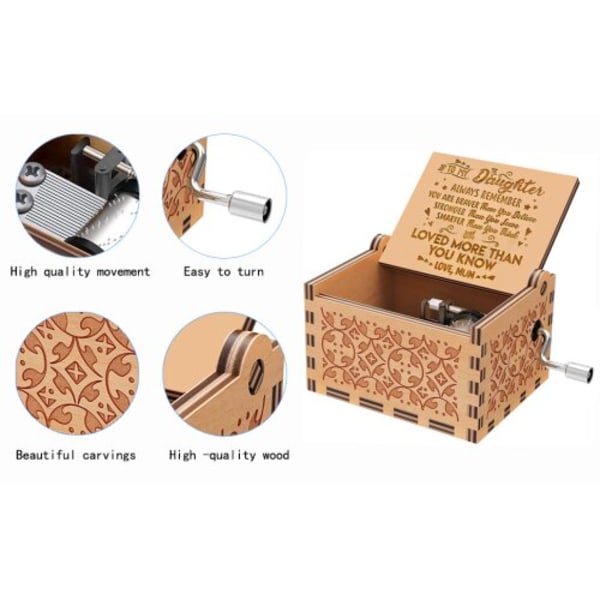 Trä Handvev Theme Music Box, 18 Note Mechanism Musical Box SST 01