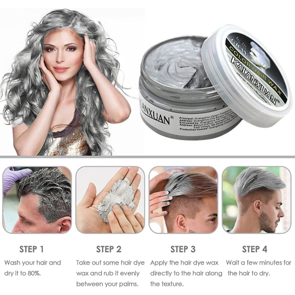 Tillfällig hårvaxfärg, grå hårfärgning, grå hårvax hårstilsfärgning lera,  hårsprayfärg för män kvinnor Omedelbar styling Grey 100g e279 | Grey | 100g  | Fyndiq