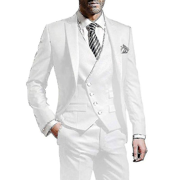 Herrejakkesæt Slim Fit 3-delt Jakkesæt til Mænd Tuxedo Sæt Grey M