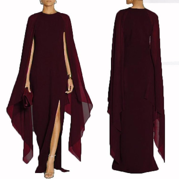 Dam Elegant High Split Flare Sleeve Formella aftonklänningar Maxiklänning RED XL