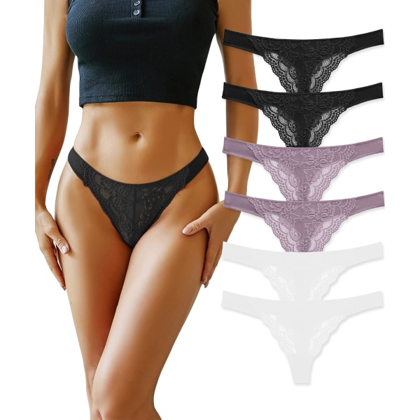 Bomullstrosor för kvinnor Sexiga spetstrosor Underkläder T Back 6 Pack E 6 Pack E M