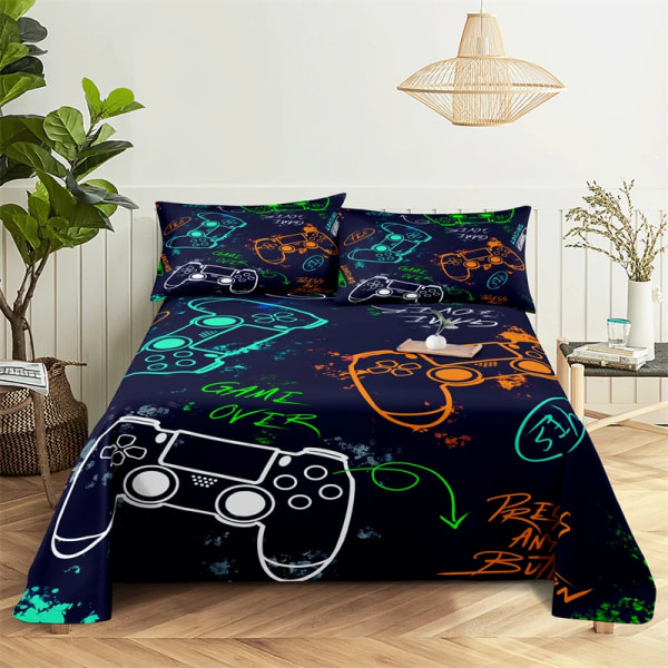Spillhåndtak 0.9/1.2/1.5/1.8/2.0m Laken Hjem Digitaltrykk Polyester Seng Flatt Laken med Putetrekk Trykt Sengetøy 3 230X230cm(3Pcs)