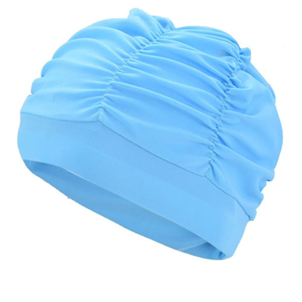Badehætter til kvinder, svømning, nylonstof, plisseret badehætte til langt hår, stor, højelastisk badehætte, svømmehatte Light Blue
