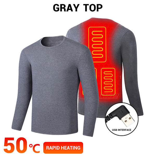 USB Eluppvärmda Underkläder Thermal Pyjamas Long Johns Set Grå män Toppar Grå män Toppar 5XL