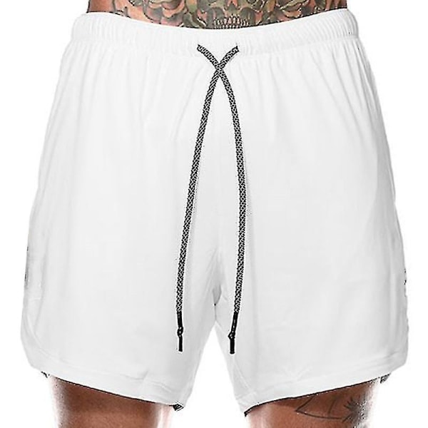 Löpningsshorts för män Träningsbyxor Gym Jogging Halvbyxor Mjukisbyxor med fickor White XL