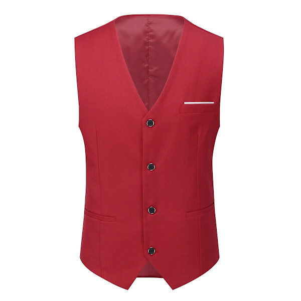 Herr 3Pce Business Slim Fit Kostym Bröllopsfest Blazer Vest Byxor Red L