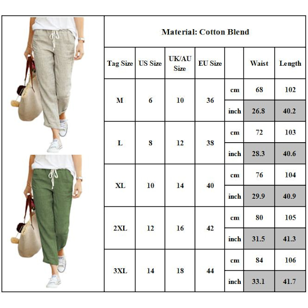 Dame ensfarvede løse Casual Snøre Elastisk talje bukser green green M