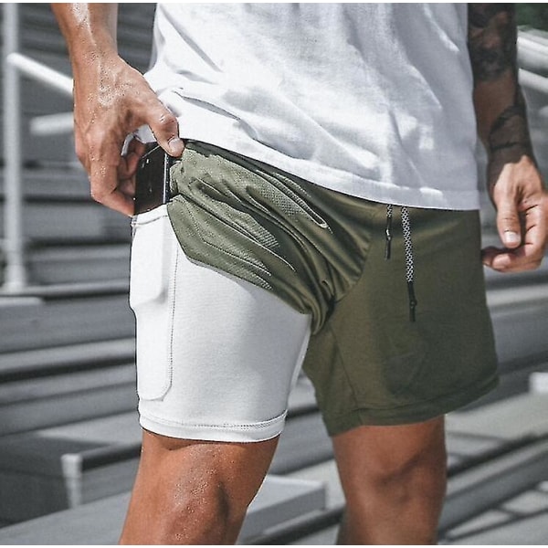 2-i-1 Träningsshorts för Herrar med Fickor med Dragkedja dark green L
