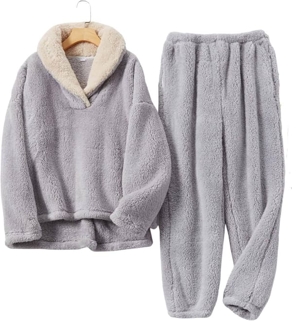 HAUFR Dam Fluffy Pyjamas Set Pullover Byxor Vinter Varm Casual Fuzzy Plush Loungewear Sovkläder - Perfet Grey Grey Medium