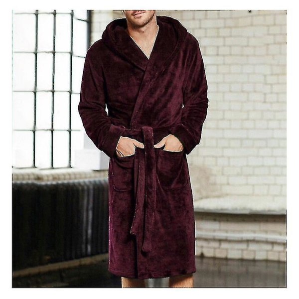 Snuggaroo miesten pehmeä fleece pitkähihainen hupullinen oloasu kylpytakki Red wine XXXXXL