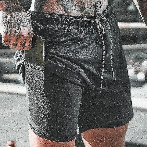 Löpshorts för män Gym Träningsbyxor Jogging Halvbyxor Träningsbyxor med fickor Black 2XL