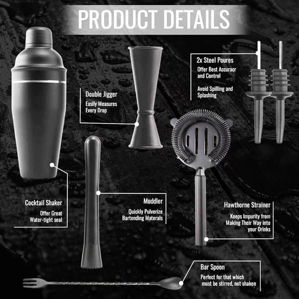 Cocktail Shaker Set - Mattamusta - Ruostumaton teräs black