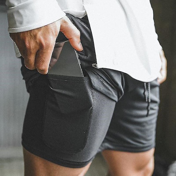 Löpshorts för män Gym Träningsbyxor Jogging Halvbyxor Träningsbyxor med fickor Black 2XL