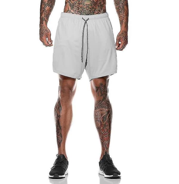 Löparshorts för män 2 i 1 träning med dragkedjefickor light grey XL