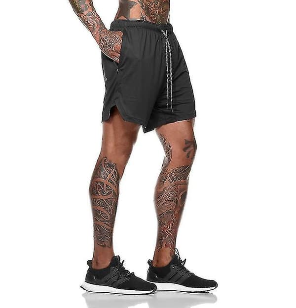 Löparshorts för män 2 i 1 träning med dragkedjefickor black M