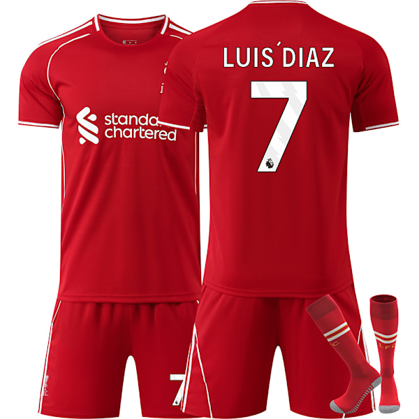 2025-2026 Liverpool Koti Lasten Aikuisten Jalkapallopaita Sukkien Kanssa No.7 LUIS DIAZ XXL