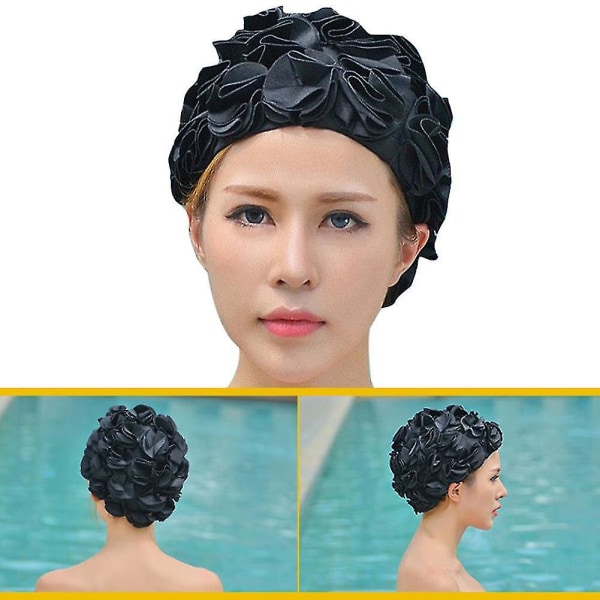 Kvinnors simmössa ny elastisk nylontyg skyddar öron långt hår sport simbassäng hatt för kvinnor utomhus-yvan Green