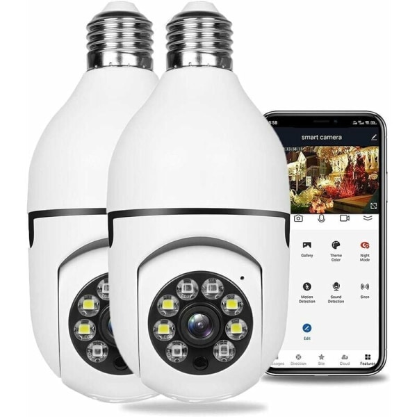 2-pack WiFi trådlös säkerhetskamera Bulb-kamera, övervakning Ca