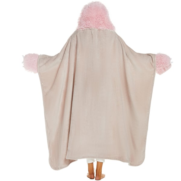 Tecknad söt sengångare bärbar huva filt tröja med handskar mjukt och bekvämt hem pink