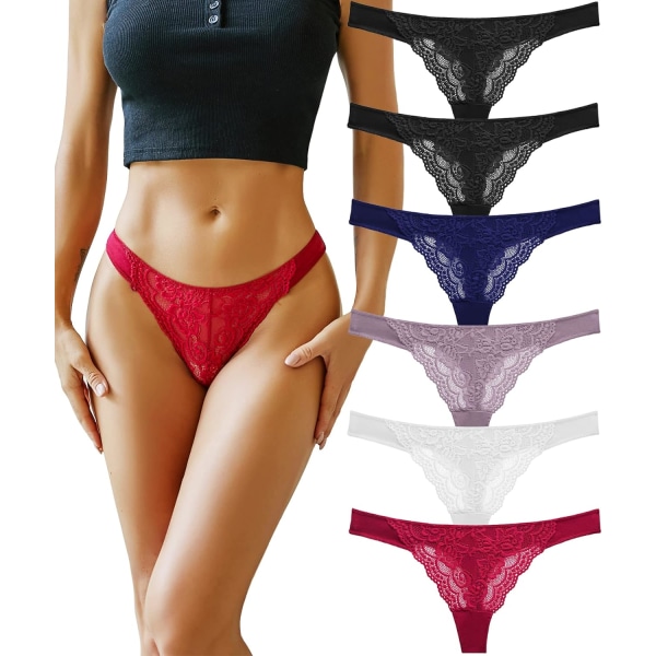 Bomullstrosor för kvinnor Sexiga spetstrosor Underkläder T Back 6 Pack A 6 Pack A XL
