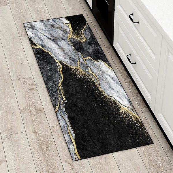 Køkken Tæppe Luksus Sort Guld Marmor Blæk Mønster Entré Dørmåtte Soveværelse Stue Gang Anti-slip Lang Strimmel Tæppe 40x60cm 16x24inch 3