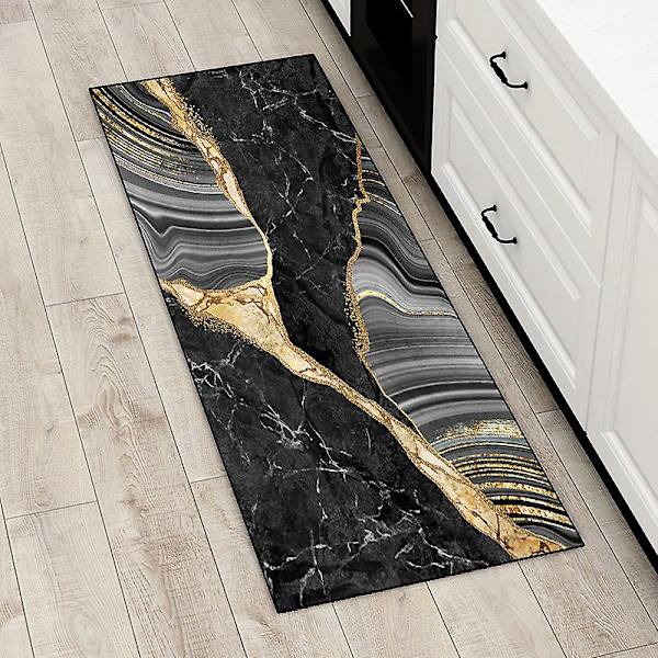 Köksmatta Lyx Svart Guld Marmor Bläck Mönster Entrédörr Matta Sovrum Vardagsrum Hall Halkskyddad långremsa matta 40x60cm 16x24inch 3
