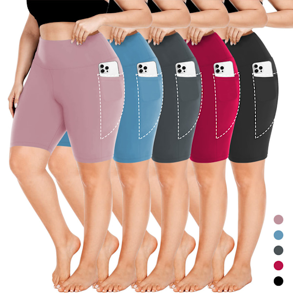 Joogashortsit, Iso koko, L-5XL, naisten shortsit, sivutaskut puhelintaskulla, korkea vyötärö, joogafitness, treenihousut, alaosa Blue 5XL