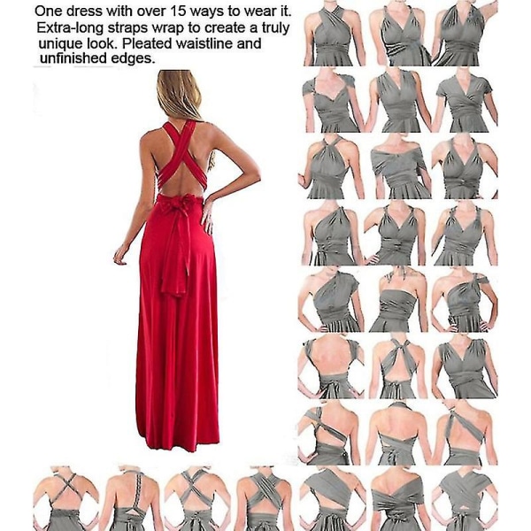 Dame Multiway Wrap Bandage Lang Kjole Konvertibel Boho Aftenkjole Til Fest Brudepiger Dusty Pink M